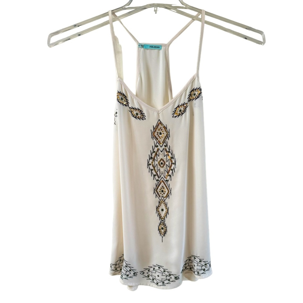 ✨🤎Maurice’s Cream Embroidered Boho Sequin Detail Tank✨NWOT